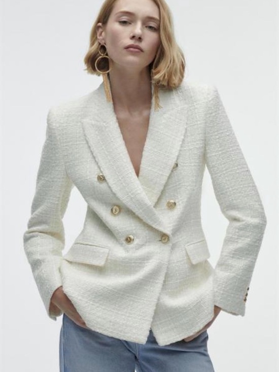 Zara Jackets & Blazers - NWOT Zara Cream Double-Breasted Bouclé Blazer with Gold Buttons